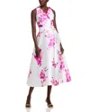 Teri Jon By Rickie Freeman Pique Mikado Floral Dress In White Pink