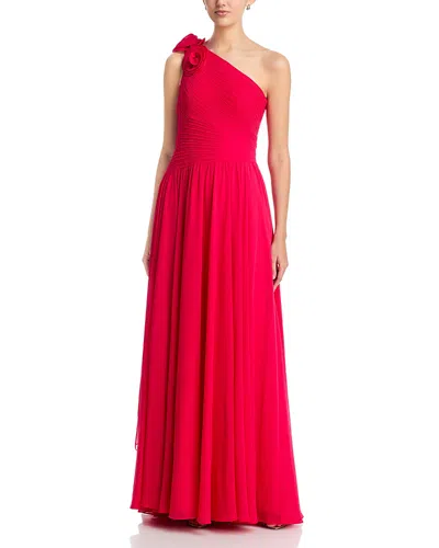 Teri Jon By Rickie Freeman Pleat Chiffon Flower Trim Gown In Red