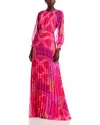 Teri Jon By Rickie Freeman Pleated Maxi Dress In Fuchia Multi