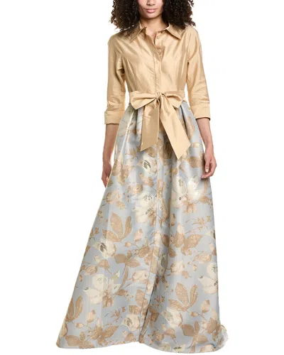 Teri Jon By Rickie Freeman Pleated Shirt Gown In Sand