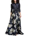 Teri Jon Shirtwaist Floral Jacquard Gown