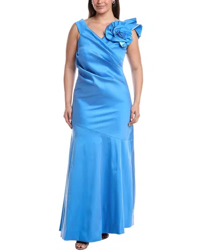 Teri Jon By Rickie Freeman Plus Off-the-shoulder Gown In Blue