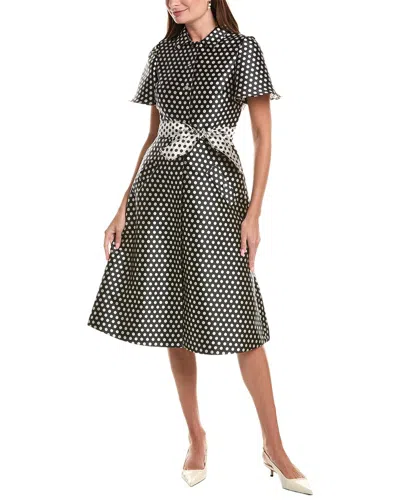 Teri Jon By Rickie Freeman Polka Dot 3-rhinestone Button Dress In Black