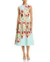 Teri Jon By Rickie Freeman Printed Cotton Pleated Dress In Mint Multi