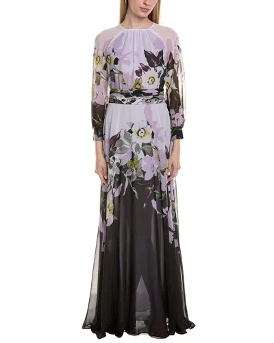 Teri Jon By Rickie Freeman Printed Maxi Dress In Black