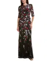 Teri Jon By Rickie Freeman Printed Maxi Dress In Black