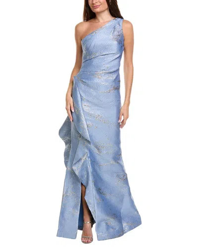 Teri Jon By Rickie Freeman Printed Maxi Dress In Blue