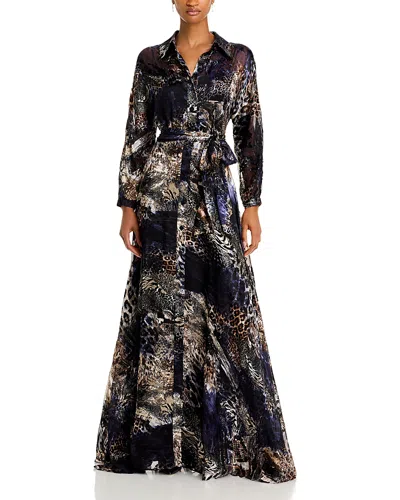 Teri Jon By Rickie Freeman Printed Maxi Shirt Dress In Black Multi