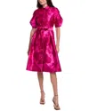 Teri Jon By Rickie Freeman Puff Sleeve Abstract Print Shirtdress In Pink