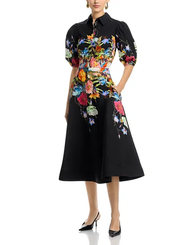 Teri Jon By Rickie Freeman Puff Sleeve Shirtdress In Black