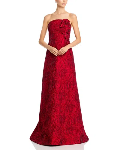 Teri Jon By Rickie Freeman Rose Jacquard Strapless Gown In Red