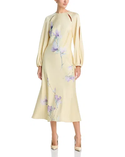 Teri Jon By Rickie Freeman Satin Slit Sleeve Dress In Multi