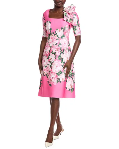 Teri Jon By Rickie Freeman Scuba 3d Flower Midi Dress In Pink
