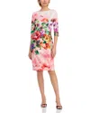 Teri Jon By Rickie Freeman Scuba Floral Three Quarter Sleeve Dress In Multi