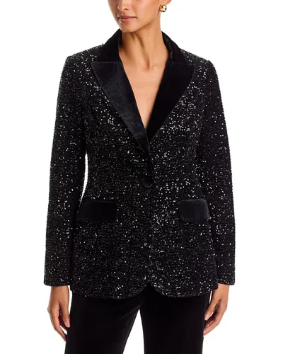 Teri Jon By Rickie Freeman Sequin Embellished Velvet Blazer In Black