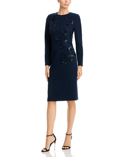 Teri Jon By Rickie Freeman Sequin Floral Applique Sheath Dress In Blue