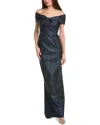 Teri Jon By Rickie Freeman Shimmer Jacquard Column Gown In Blue