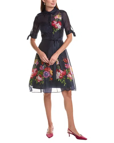 Teri Jon By Rickie Freeman Silk & Linen-blend Shirtdress In Black