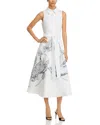 Teri Jon By Rickie Freeman Sleeveless Burnout Floral Shirt Dress In White Silver