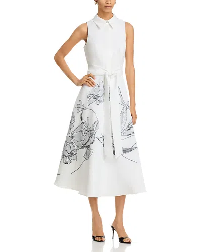 Teri Jon By Rickie Freeman Sleeveless Burnout Floral Shirt Dress In White Silver