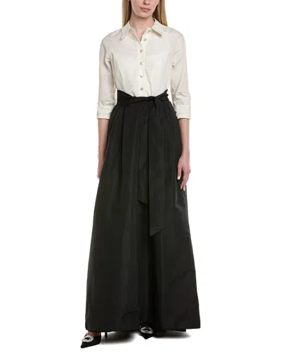 Teri Jon By Rickie Freeman Solid Elbow Sleeve Maxi Dress In White