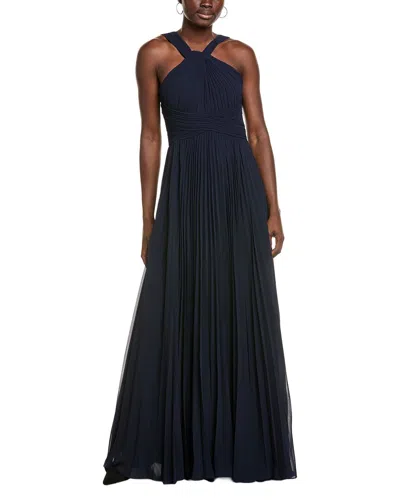 Teri Jon By Rickie Freeman Solid Maxi Dress In Blue