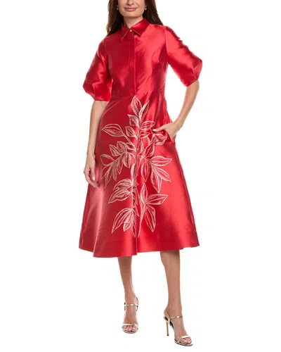 Teri Jon By Rickie Freeman Solid Midi Dress In Red