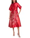 Teri Jon By Rickie Freeman Gazar Border Print Puff-sleeve Dress In Red