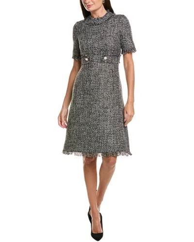 Teri Jon By Rickie Freeman Sparkle Tweed Fringe Trim A-line Dress In Black
