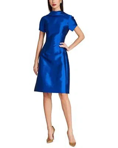 Pre-owned Teri Jon By Rickie Freeman Special Occasion Short Silk-blend Dress Women's In Blue