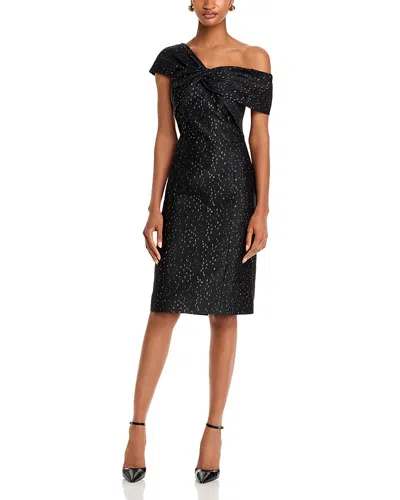 Teri Jon By Rickie Freeman Speckle Jacquard Dress In Black/gold