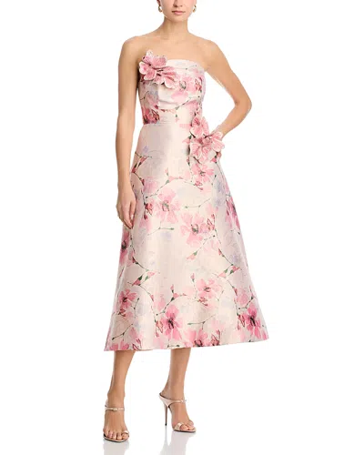 Teri Jon By Rickie Freeman Strapless Gazar 3d Floral Dress In Pink