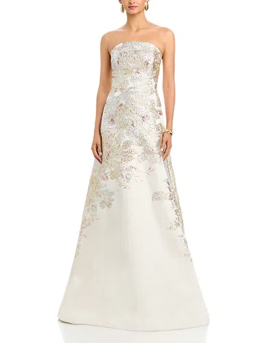 Teri Jon By Rickie Freeman Strapless Metallic Jacquard Gown In Neutral