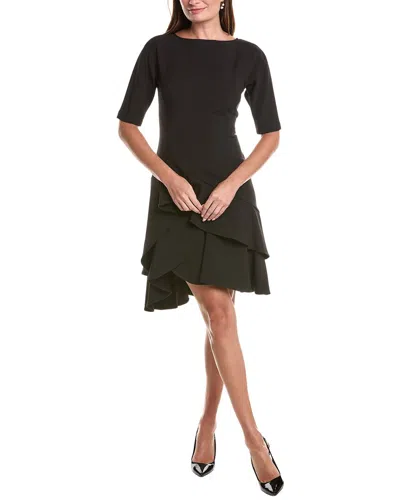 Teri Jon By Rickie Freeman Stretch Crepe Double Ruffle Cocktail Dress In Black