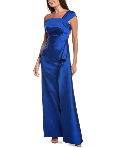 Teri Jon By Rickie Freeman Stretch Gazar Gown In Blue