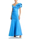 Teri Jon By Rickie Freeman Stretch Gazar Side Drape Gown In French Blue