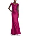 Teri Jon By Rickie Freeman Stretch Metallic Off-the-shoulder Gown In Berry