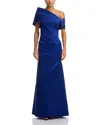 Teri Jon By Rickie Freeman Stretch Mikado Asymmetric Off Shoulder Cuff Gown In Sapphire