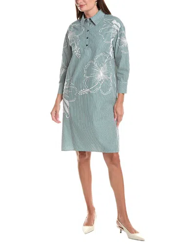 Teri Jon By Rickie Freeman Stripe Embroidered Tunic Shirtdress In Green