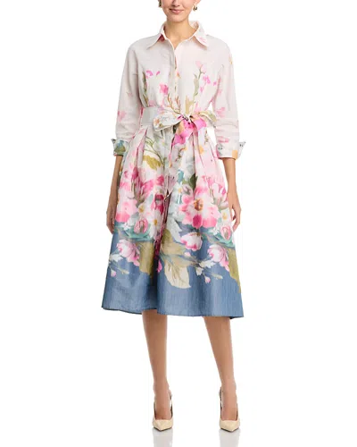 Teri Jon By Rickie Freeman Taffeta Digital Floral Shirtdress In Multi