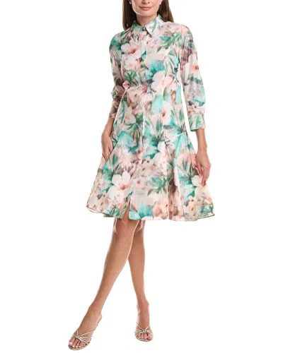 Teri Jon By Rickie Freeman Taffeta Digital Print Godet Hem Shirtdress In Green