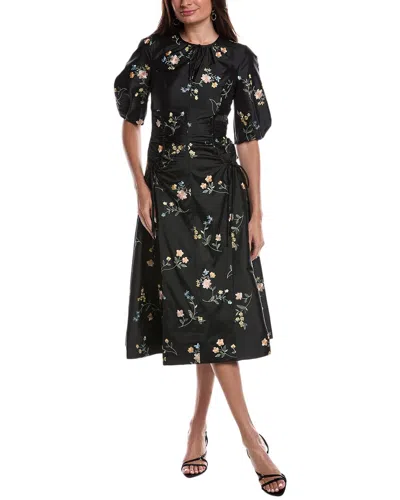 Teri Jon By Rickie Freeman Taffeta Floral Dress In Black