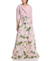 Teri Jon By Rickie Freeman Taffeta Floral Print Shirt Dress Gown In Blush Multi