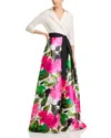 Teri Jon By Rickie Freeman Taffeta Gown In White Multi