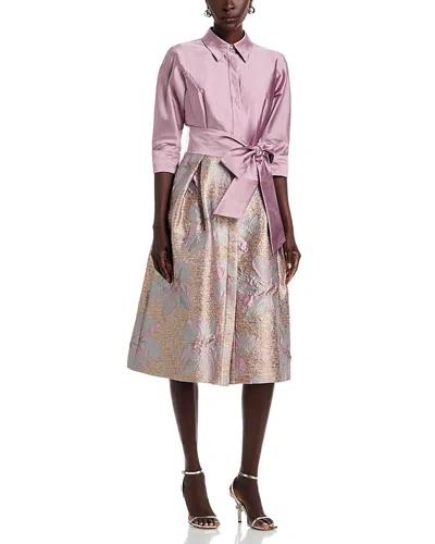 Teri Jon By Rickie Freeman Taffeta Jacquard Shirtdress In Purple