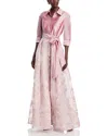 Teri Jon By Rickie Freeman Taffeta Metallic Tie Waist Gown In Dusty Pink