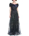Teri Jon By Rickie Freeman Taffeta Off-shoulder Gown In Blue