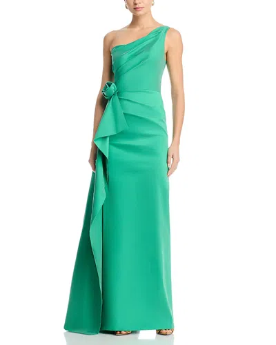 Teri Jon By Rickie Freeman Taffeta One Shoulder Gown In Green