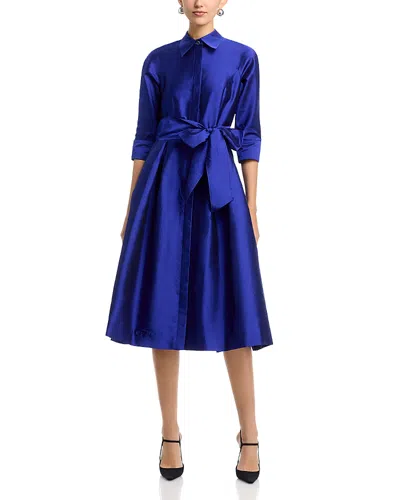 Teri Jon By Rickie Freeman Taffeta Shirt Dress In Blue