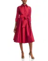 Teri Jon By Rickie Freeman Taffeta Shirt Dress In Cherry